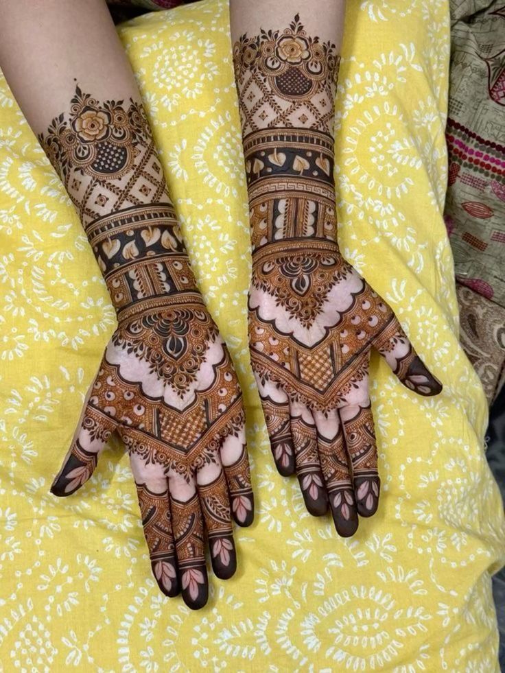 Traditional Indian mehandi with peacock and paisley motifs